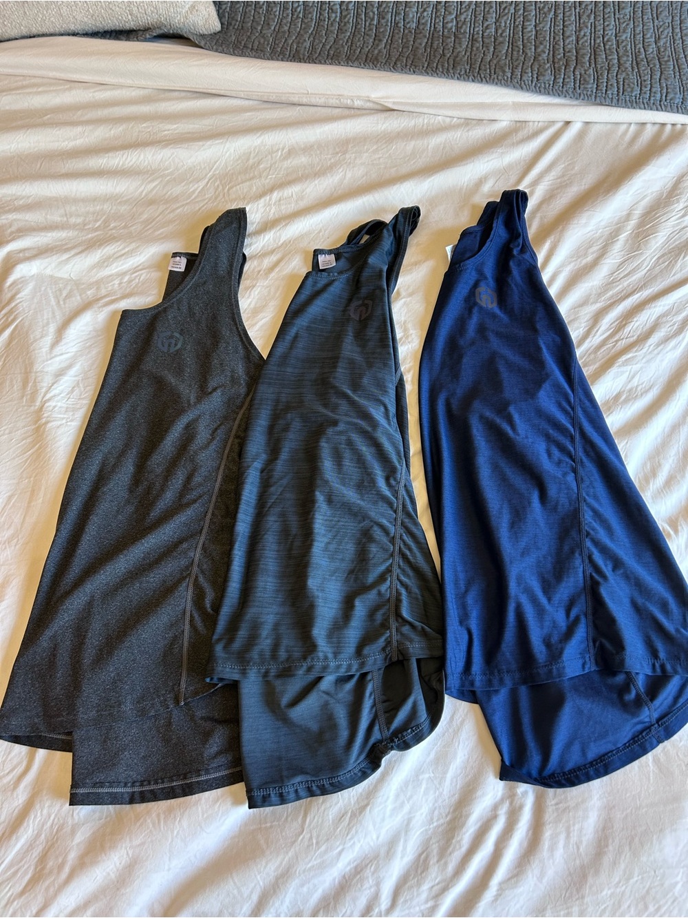 Men’s 3 Pack Racerback Athletic Tanks - Heather gray, gray, and navy blue